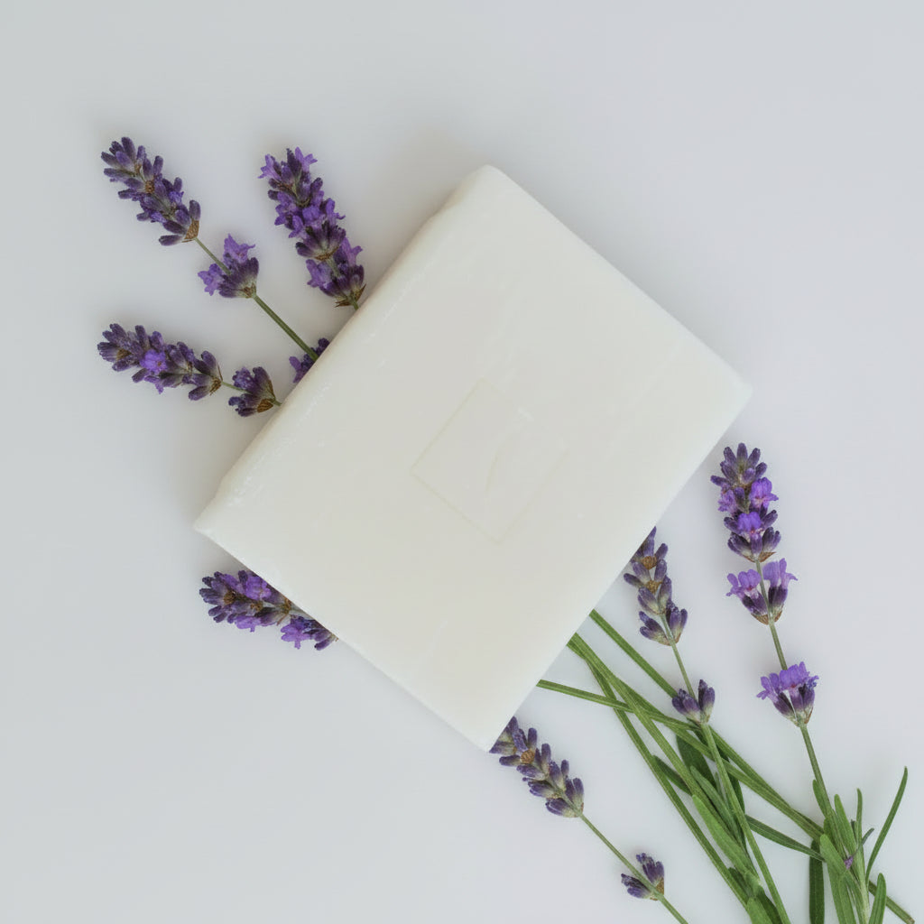 Dettaglio sapone alla lavanda con fiori